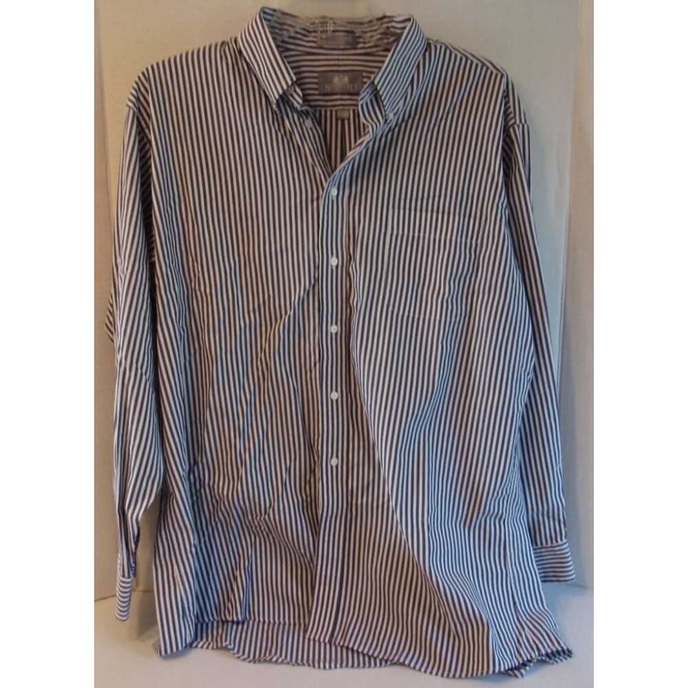VTG Stafford Executive Button up Dress Shirt Grey/White Stripe Mens 17.5/35 USA